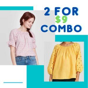 Peasant Embroidered Summer Casual Blouse Top Combo